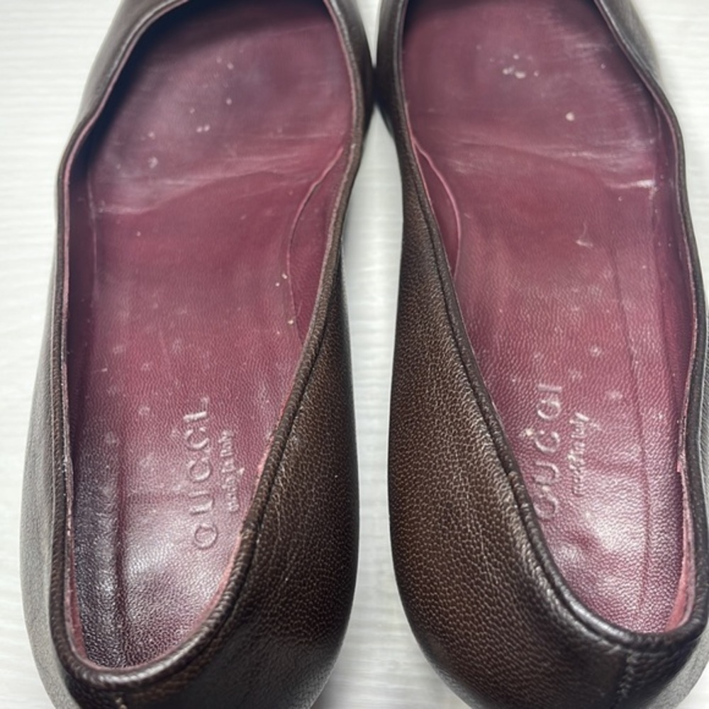 Authentic Gucci Chocolate Brown Classic Pointy Toe Casual Kitten Heel Pump Shoes - Picture 9 of 16